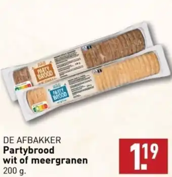 ALDI DE AFBAKKER Partybrood wit of meergranen 200g aanbieding