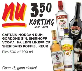 Jumbo CAPTAIN MORGAN RUM, GORDONS GIN, SMIRNOFF VODKA, BAILEYS LIKEUR OF SHERIDANS KOFFIELIKEUR aanbieding