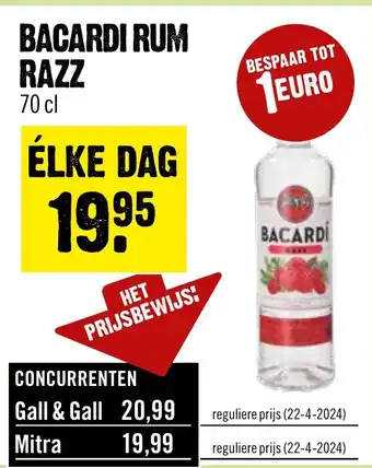 Dirck 3 BACARDI RUM RAZZ 70 cl aanbieding