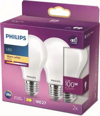Amazon Philips LED Lamp Mat - 100 W - E27 - warmwit licht - 2 stuks aanbieding