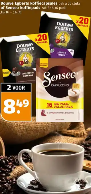 Poiesz Douwe Egberts koffiecapsules of Senseo koffiepads aanbieding