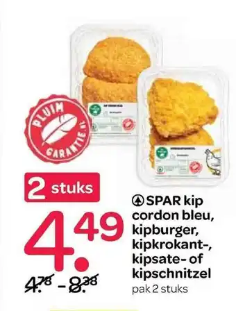 Spar Spar kip cordon bleu, kipburger, kipkrokant-, kipsate- of kipschnitzel aanbieding