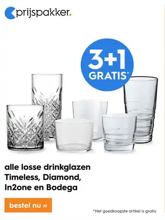 Blokker alle losse drinkglazen Timeless, Diamond, In2one en Bodega aanbieding