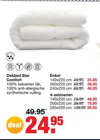 Budget Home Store Dekbed Star Comfort Enkel 240x220cm aanbieding