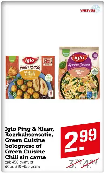 Coop Iglo Ping & Klaar, Roerbaksensatie, Green Cuisine bolognese of Green Cuisine Chili sin carne aanbieding