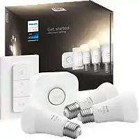 Bol.com Philips Hue starterkit - zachtwit licht - 3 lampen - E27 - 1100lm - 1 dimmer switch aanbieding