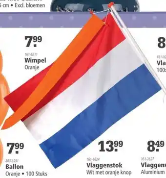 Marskramer Vlaggenstok Wit met oranje knop aanbieding