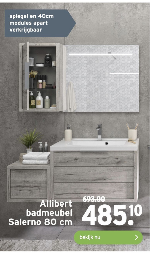Allibert badmeubel Salerno 80 cm aanbieding bij GAMMA