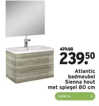 GAMMA Atlantic badmeubel Sienna hout met spiegel 80 cm aanbieding