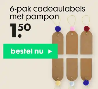 HEMA 6-pak cadeaulabels met pompon aanbieding