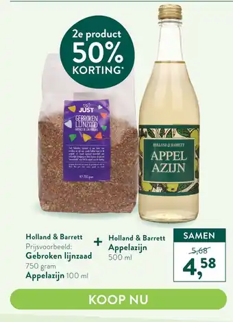 Holland & Barrett Gebroken lijnzaad + Appelazijn aanbieding