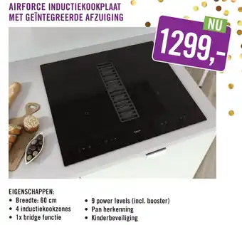 Keukendepot AIRFORCE INDUCTIEKOOKPLAAT MET GEÏNTEGREERDE AFZUIGING aanbieding