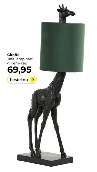 Lampidee Giraffe - Tafellamp h:61cm zwart + Lampenkap velvet groen aanbieding