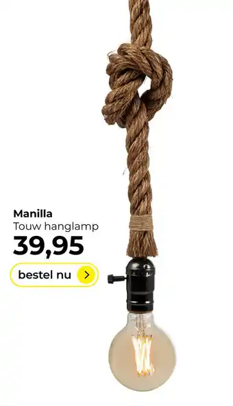 Lampidee Manilla - Touw hanglamp 1 lichts aan pendel 120 cm aanbieding