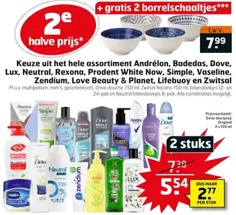 Trekpleister Keuze uit het hele assortiment Andrélon, Badedas, Dove, Lux, Neutral, Rexona, Prodent White Now, Simple, Vaseline, Zendium, L aanbieding