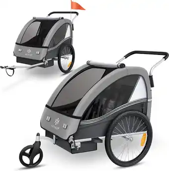 Amazon KESSER Kinderfietskar Sport-RX 2-in-1, fietsaanhanger voor 1 tot 2 kinderen, max. 40 kg | 5-punts-veiligheidsgordel, 360 grad aanbieding