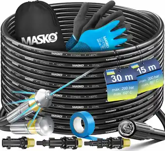 Amazon MASKO Premium pijpslangset rioolreiniger 30m, 200 bar incl. tas 3 adapters 2 mondstukken + rotatie compatibel met Kärcher k2- aanbieding