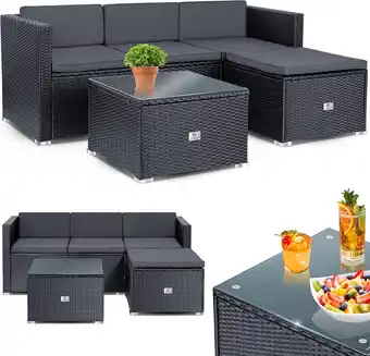 Amazon KESSER Aruba Loungeset, polyrotan, met 3-zits tuinbank, fauteuil, kruk en bijzettafel, met zitkussen, voor tuin, terras en ba aanbieding