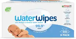 Amazon WaterWipes Original plasticvrije babydoekjes 540 stuks (9 verpakkingen), voor 99,9% op water gebaseerd & ongeparfumeerd voor  aanbieding