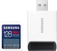 MediaMarkt SAMSUNG Samsung PRO Ultimate met kaartlezer – SD kaart 128 GB – 200 & 130 MB/s – Geheugenkaart camera aanbieding