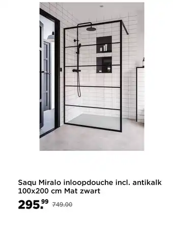 Saniweb Saqu Miralo inloopdouche incl. antikalk 100x200 cm Mat zwart aanbieding