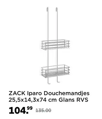 Saniweb ZACK Iparo Douchemandjes 25,5x14,3x74 cm Glans RVS aanbieding