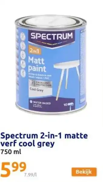 Action Spectrum 2-in-1 matte verf cool grey 750 ml aanbieding