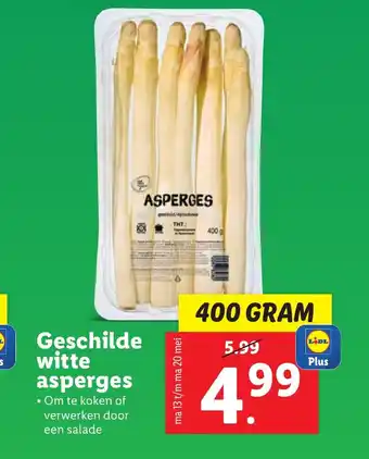 Lidl Geschilde witte asperges 400 GRAM aanbieding