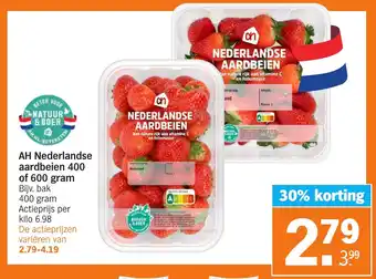 Albert Heijn Nederlandse aardbeien 400 of 600 gram aanbieding