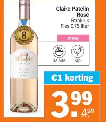 Albert Heijn Claire Patelin Rosé Frankrijk 0.75 liter aanbieding