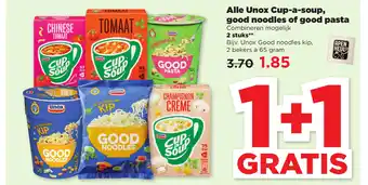 PLUS Unox Good noodles kip, 2 bekers à 65 gram aanbieding