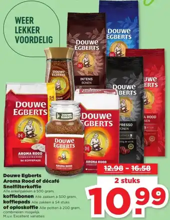 PLUS Douwe Egberts Aroma Rood of décafé Snelfilterkoffie, koffiebonen, koffiepads of oploskoffie aanbieding