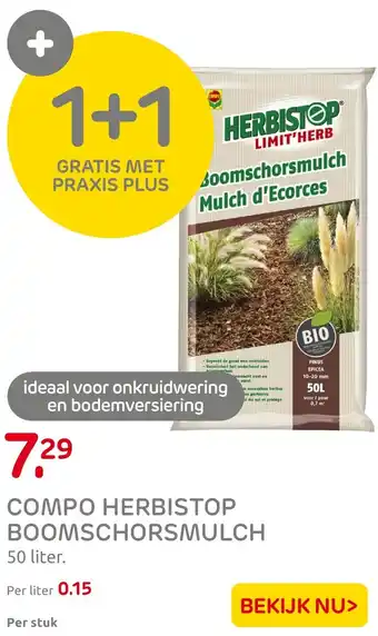 COMPO HERBISTOP BOOMSCHORSMULCH 50L 1+1 gratis met praxis plus aanbieding  bij Praxis