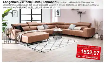 Woonsquare Longchair+2+hoek+3 zits richmond industriele hoekbank aanbieding