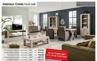 Woonsquare Interieur coasta mud oak tv-meubel 125cm, salontafel 135cm, dressoir 3-drs, boekenkast smal of eettafel 160cm aanbieding