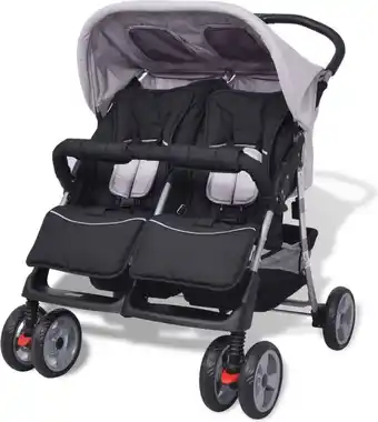 Bol.com The Living Store Tweelingwagen - Kinderwagen - Grijs/Zwart - 80x96x104 cm - Duurzaam en handig - Verstelbare rugleuning aanbieding