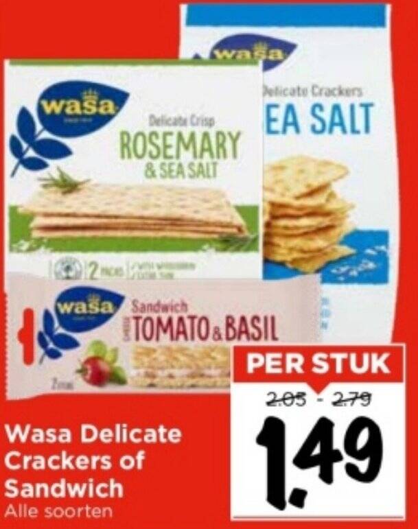 Wasa Delicate Crackers of Sandwich aanbieding bij Vomar Voordeelmarkt