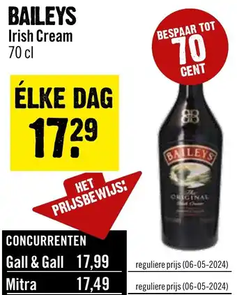 Dirck 3 BAILEYS Irish Cream 70 cl aanbieding