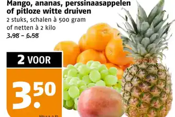 Poiesz Mango, ananas, perssinaasappelen of pitloze witte druiven aanbieding