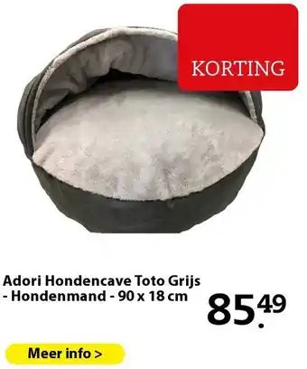 Boerenbond Adori Hondencave Toto Grijs - Hondenmand - 90 x 18 cm aanbieding