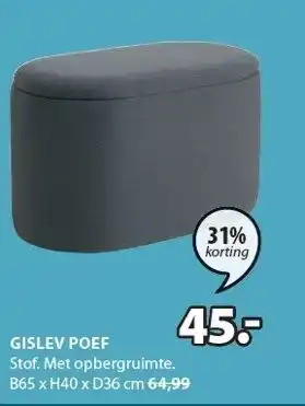 Jysk GISLEV POEF Stof. Met opbergruimte. aanbieding