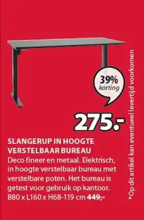 Jysk SLANGERUP IN HOOGTE VERSTELBAAR BUREAU aanbieding