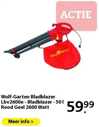 Pets Place Wolf-Garten Bladblazer Lbv2600e - Bladblazer - 50 l Rood Geel 2600 Watt aanbieding