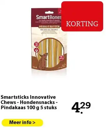Pets Place Smartsticks Innovative Chews - Hondensnacks - Pindakaas 100 g 5 stuks aanbieding