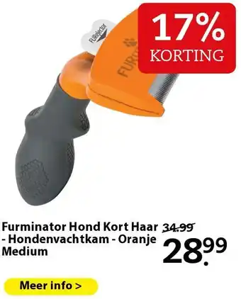 Pets Place Furminator Hond Kort Haar - Hondenvachtkam - Oranje Medium aanbieding