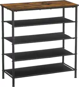 Amazon VASAGLE Schoenstandaard 5 Tier, Schoenopslagorganizer Smal, met 4 stoffen planken en bovenkant voor tassen, stalen frame, voo aanbieding