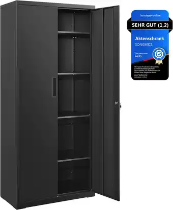 Amazon SONGMICS Stalen opbergkast, multifunctionele opbergkast, met 4 planken, dubbele deuren, slot, gereedschapskast, verstelbare p aanbieding