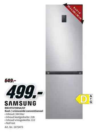 MediaMarkt Samsung RB34T670DSA/EF Koel-/vriescombi conventioneel aanbieding