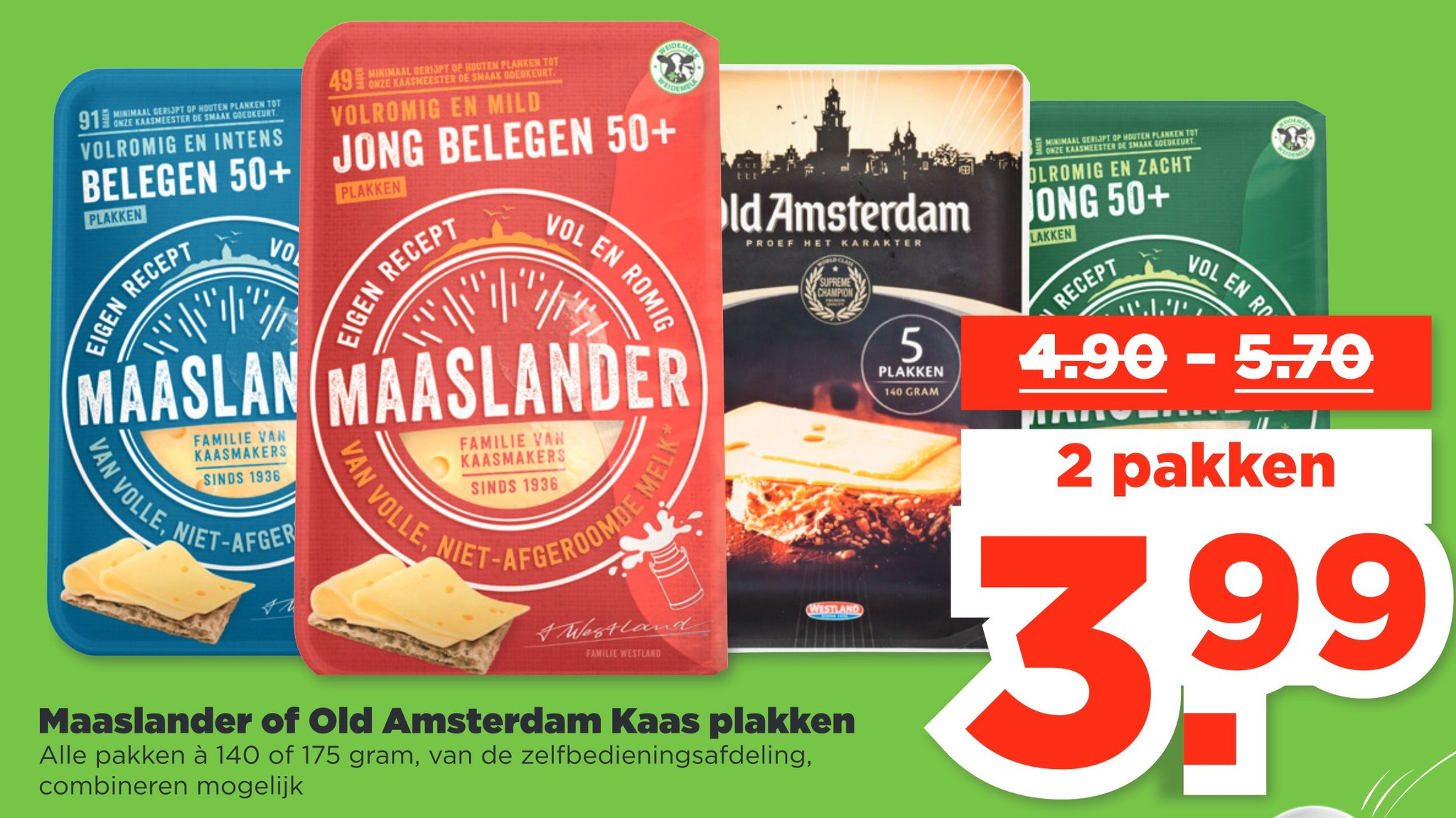 Maaslander of Old Amsterdam Kaas plakken aanbieding bij PLUS