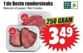 Dirk 1 de beste rundersteaks naturel of peper 250 gram aanbieding